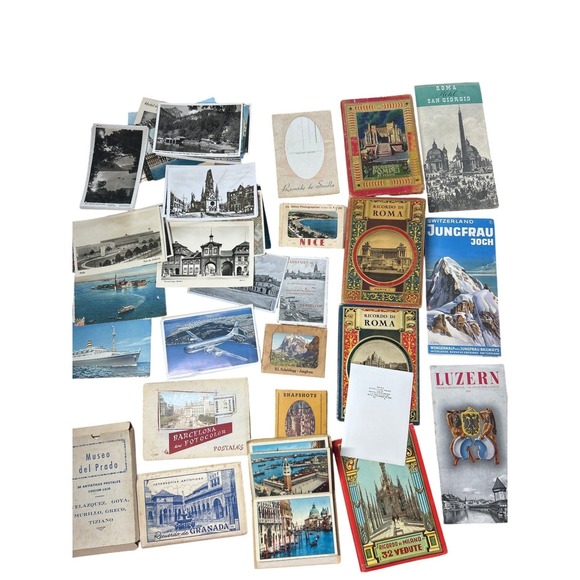 1953 Europe Travel‎ Ephemera Lot Postcards & Booklets Spain Italy France Germany
